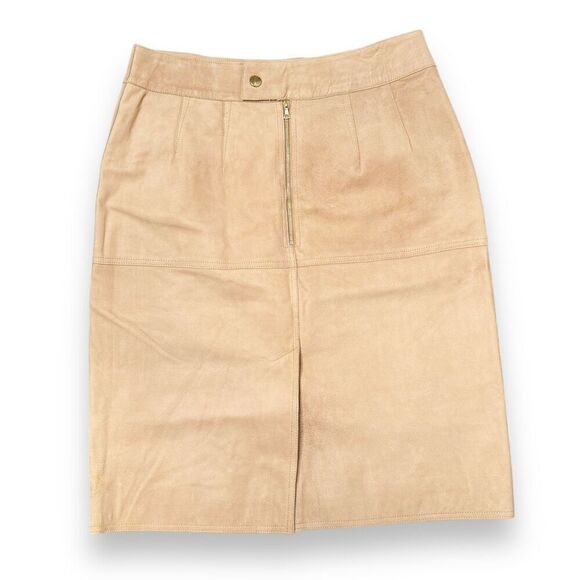 Emma Cook Camel Tan Knee Length 100% Genuine Suede Leather Skirt Womens Size S/M - Picture 2 of 8